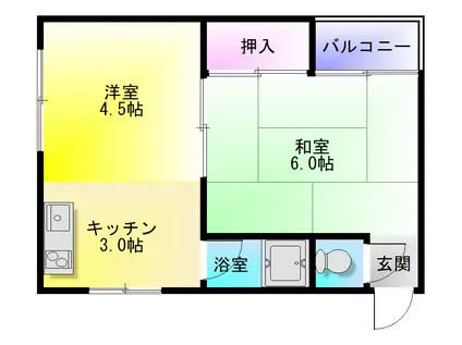 久宝寺コーポラスA(2K/3階)の間取り写真