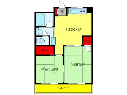 矢澤ハイツ(2DK/4階)の間取り写真