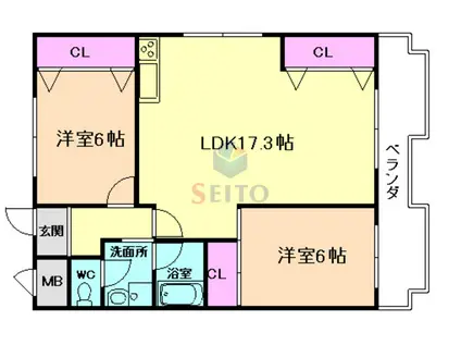 グランティ赤阪(2LDK/1階)の間取り写真