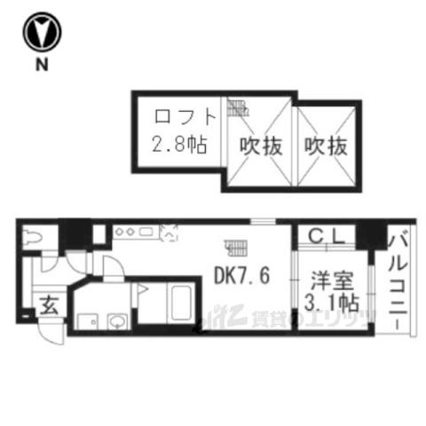 アクアプレイス京都二条城北(1DK/6階)の間取り写真
