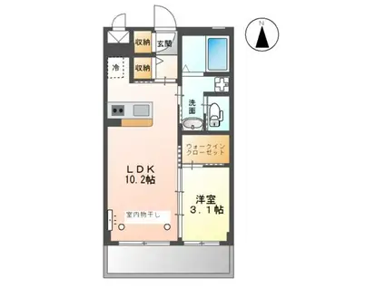 ソレイユ木太(1LDK/3階)の間取り写真