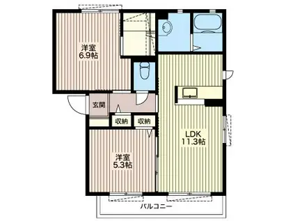 ヴァン・コリーヌII(2LDK/1階)の間取り写真