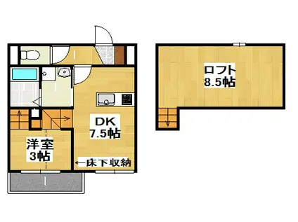 CUOREけやき通(1DK/2階)の間取り写真