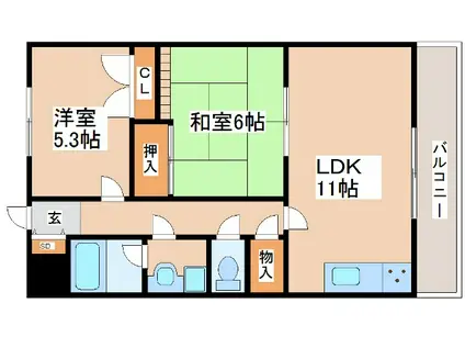 マンションアムール(2LDK/2階)の間取り写真