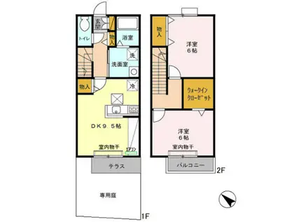 ROYAL GARDEN 400&16 D棟(2DK/1階)の間取り写真