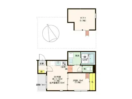 フィオーレ(1DK/2階)の間取り写真