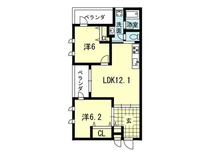 ヴェルデ合志(2LDK/3階)の間取り写真