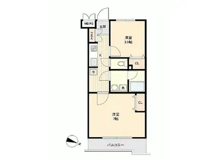 ステージ見晴坂(2K/3階)の間取り写真