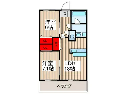 リリーヴィレッジCREST(2LDK/5階)の間取り写真
