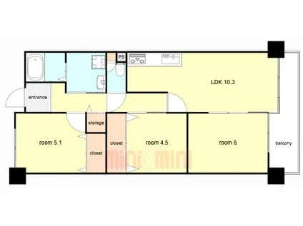 本山グランドハイツ(3LDK/6階)の間取り写真