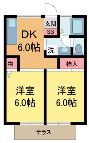阪急今津線 甲東園駅 徒歩4分 2階建 築34年(2DK/1階)の間取り写真