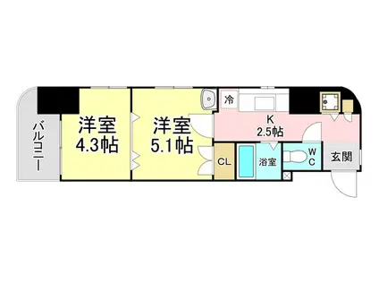 ノースステイツ幸町(2K/5階)の間取り写真