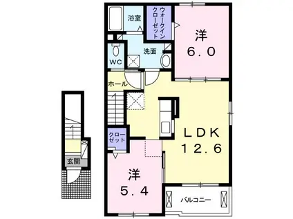 ワルド プラッツ C(2LDK/2階)の間取り写真