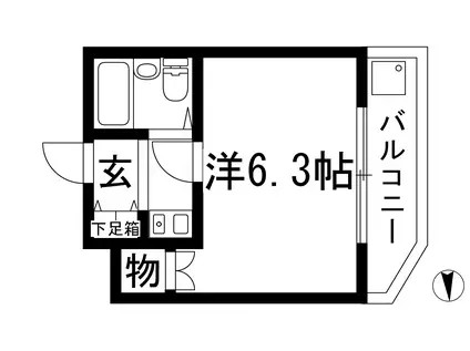 シャトー栄根Ⅱ(1K/3階)の間取り写真