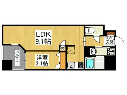 ロールベール博多駅前(1LDK/6階)の間取り写真