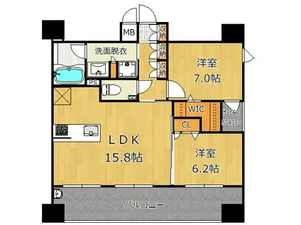 エンクレスト博多イースト PARK(2LDK/13階)の間取り写真