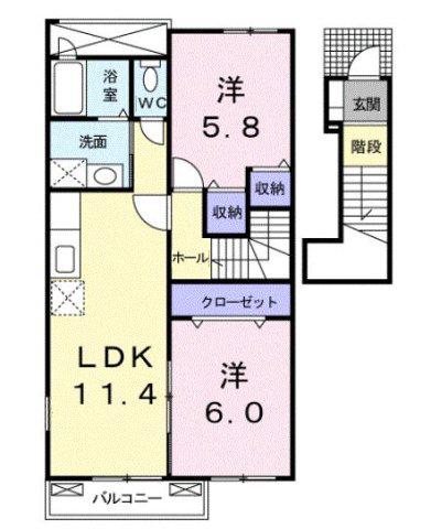 サン・フィオーレI(2LDK/2階)の間取り写真