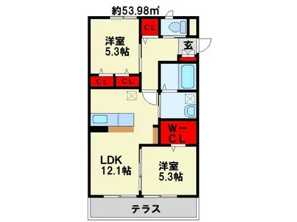 アンベリール苅田B棟(2LDK/1階)の間取り写真