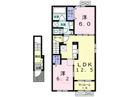 ミラノIII(2LDK/2階)の間取り写真