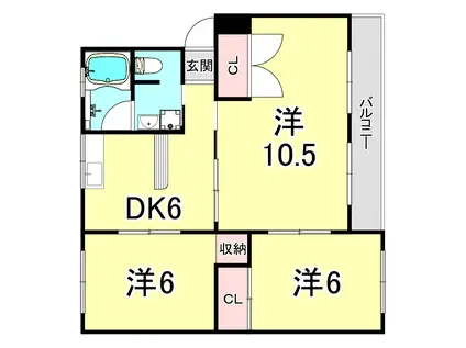 明舞13団地50号棟(3DK/2階)の間取り写真