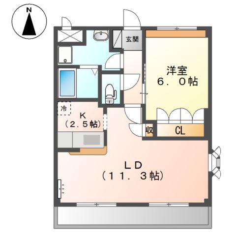 ボンヌ・シャンス(1LDK/2階)の間取り写真