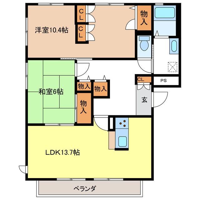 グランバリエ七瀬 N(2LDK/2階)の間取り写真