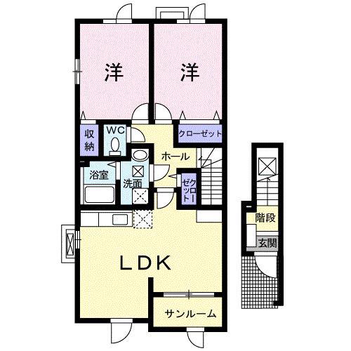 ソレイユI(2LDK/2階)の間取り写真