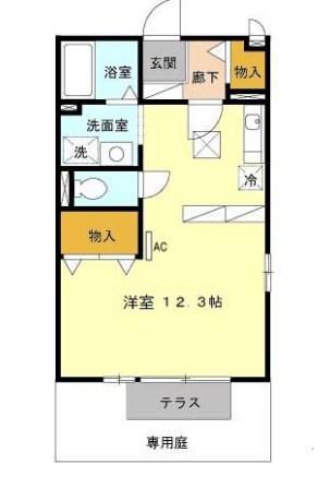 リバーハイツB棟(ワンルーム/1階)の間取り写真