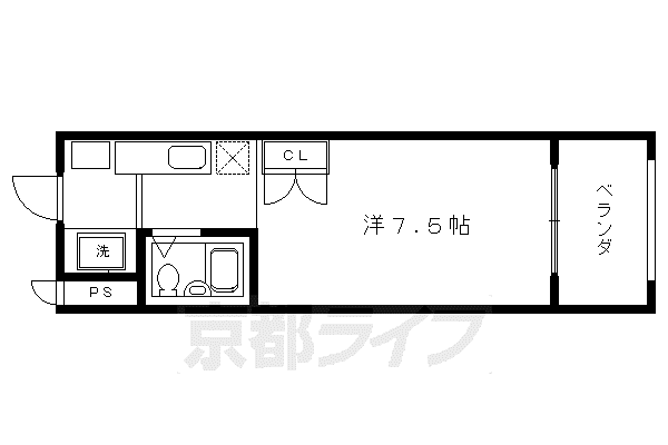 ウエストヴィラージュII(1K/4階)の間取り写真