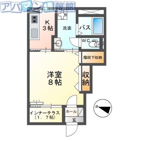 新潟市秋葉区中野アパート(1K/1階)の間取り写真
