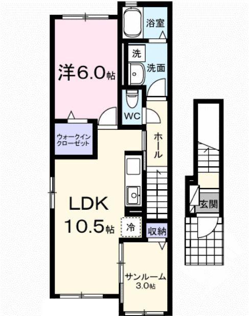 バリーフィールド B(1LDK/2階)の間取り写真