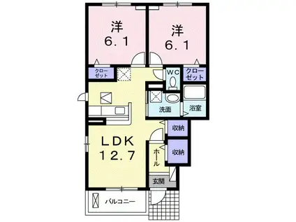 アンソレイユB(2LDK/1階)の間取り写真