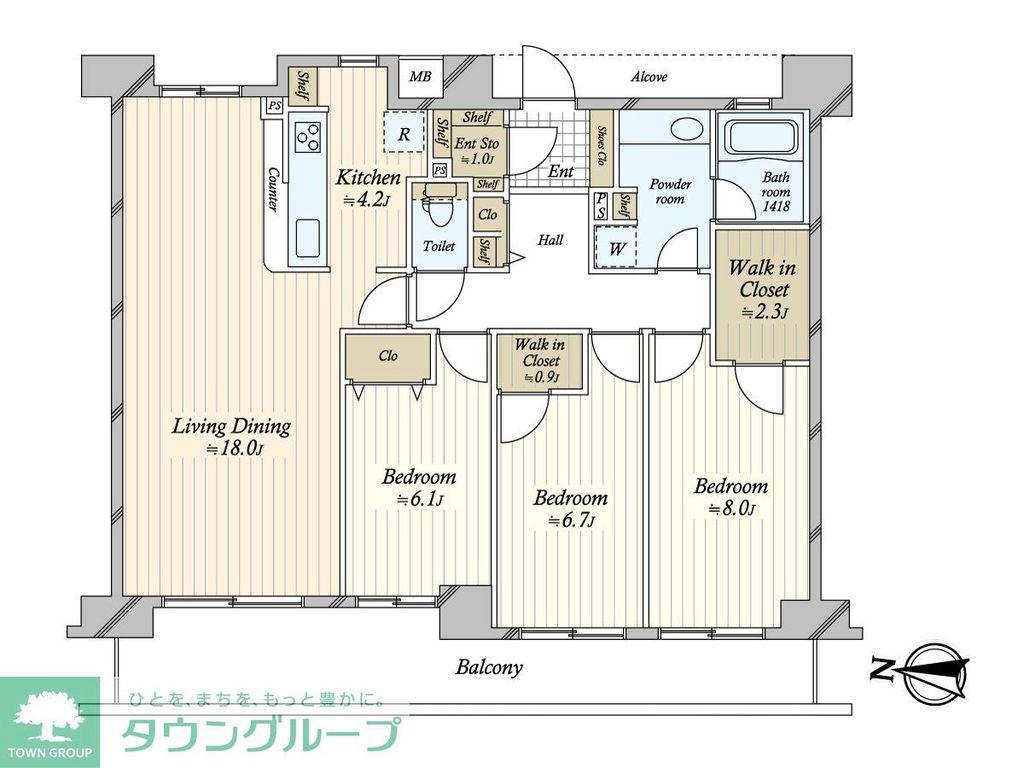 リバージュ住吉(3LDK/9階)の間取り写真