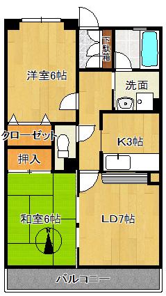 ファンタジーグリーンパレス(2LDK/7階)の間取り写真
