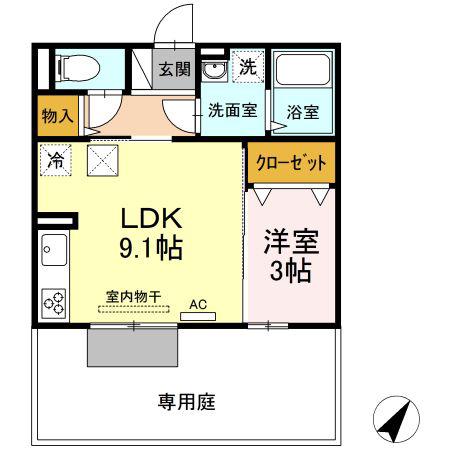クレッシェンド大浦(1LDK/1階)の間取り写真