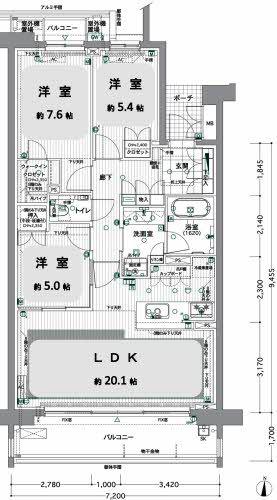 マストスクエア白壁(3LDK/5階)の間取り写真