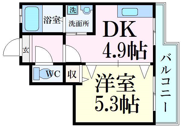 ULTYPURE(1DK/3階)の間取り写真