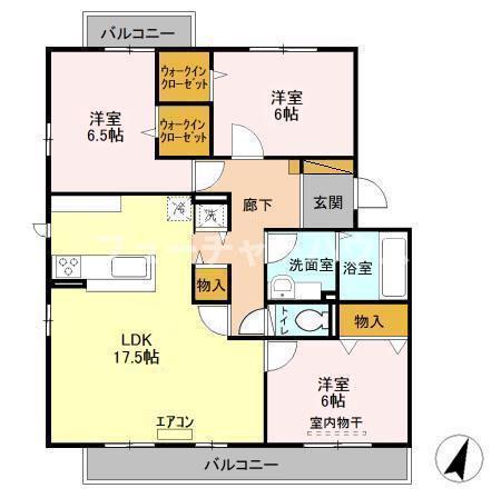 バーディープレイスA(3LDK/3階)の間取り写真