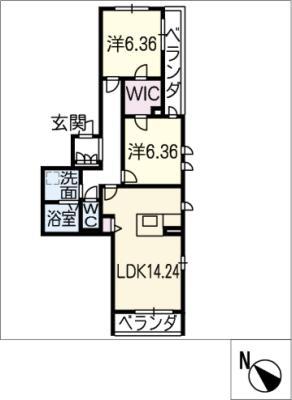三渓ヒルズ向山(2LDK/2階)の間取り写真