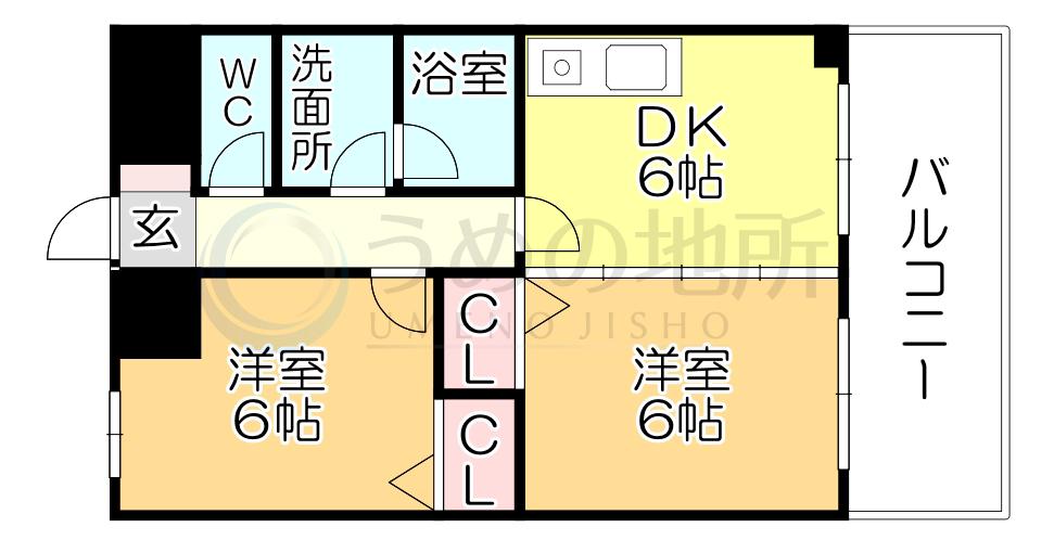 アーバンクルーザー六ツ門(2DK/12階)の間取り写真