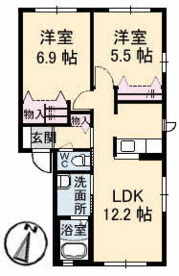 シャーメゾン馬木A棟(2LDK/1階)の間取り写真
