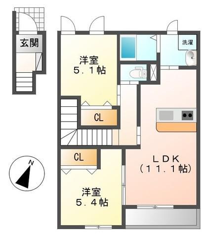 ハピネス(2LDK/2階)の間取り写真