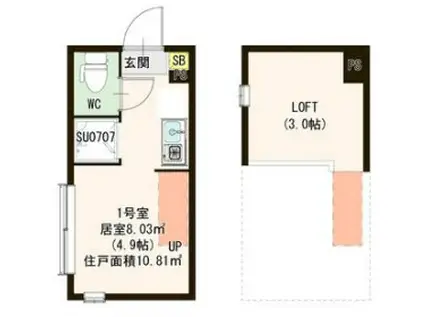 ハーモニーテラス若宮III(ワンルーム/2階)の間取り写真