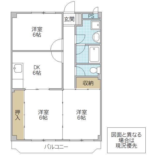 ニューマリッチ栗原(3DK/2階)の間取り写真