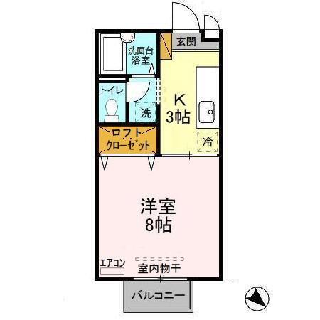 フローラタカラ(1K/2階)の間取り写真