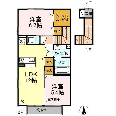 花笑み荘 A棟(2LDK/2階)の間取り写真