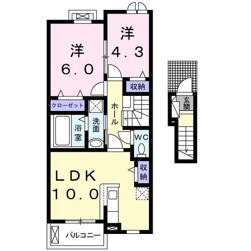 プラシードII(2LDK/2階)の間取り写真