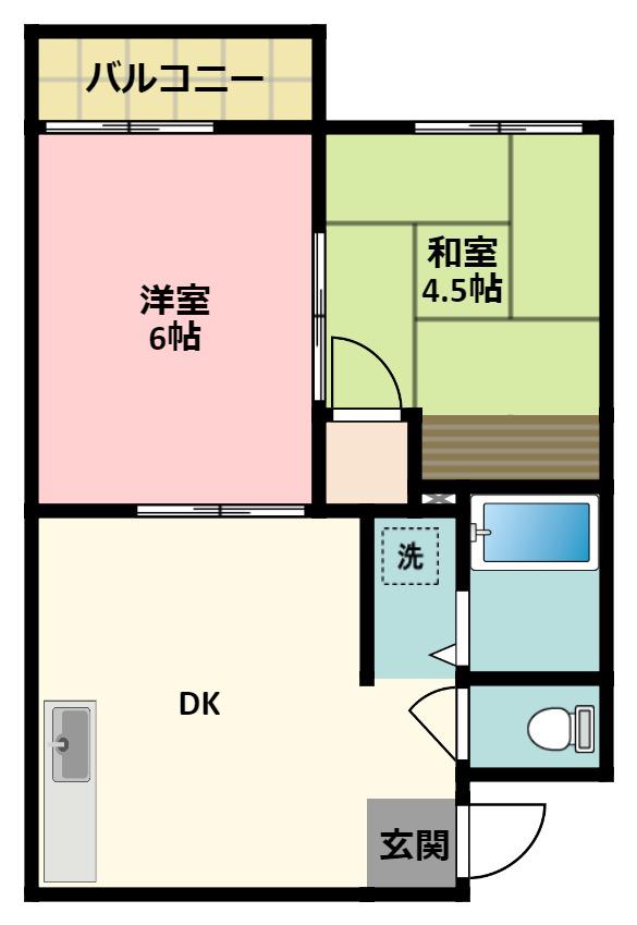 ベルシャイン柏原(2DK/1階)の間取り写真
