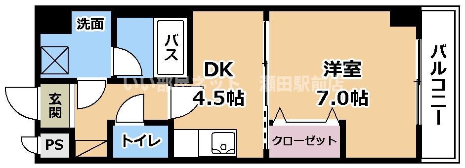 ユニティー南草津(1DK/4階)の間取り写真