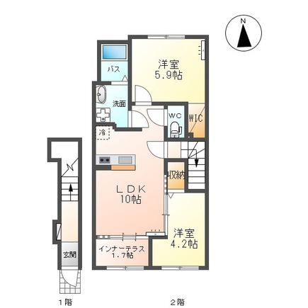 オリジンツクシ(2LDK/2階)の間取り写真